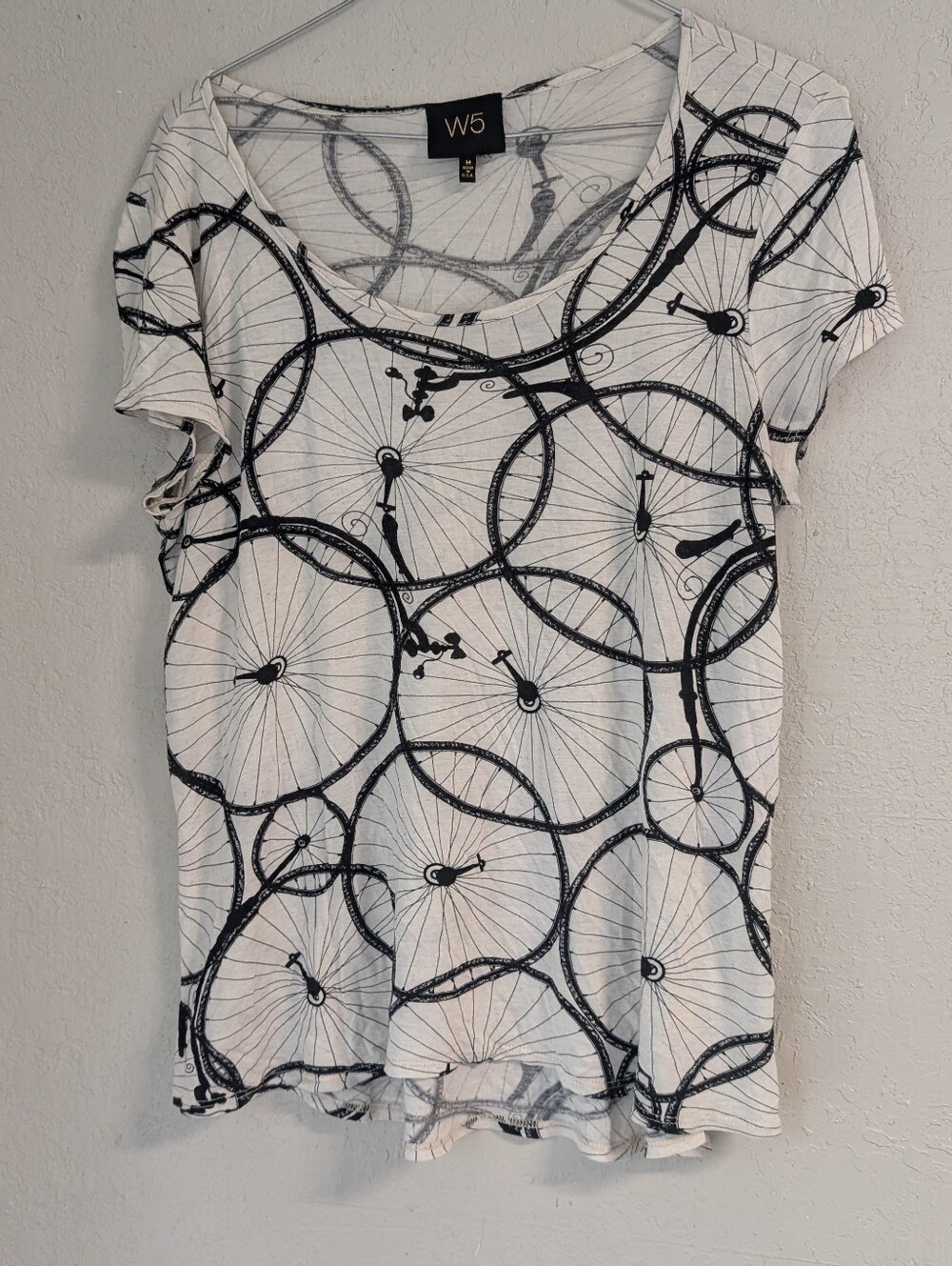 W5 Tee Shirt Bicycle Shirt M White Black Indie Whimsy Cottage Flowy Whimsigoth
